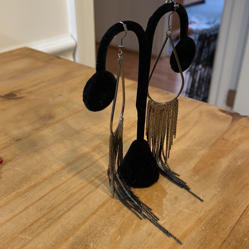 Not4 sale sold Bundle Gunmetal fringe boho long earrings - Picture 5 of 13